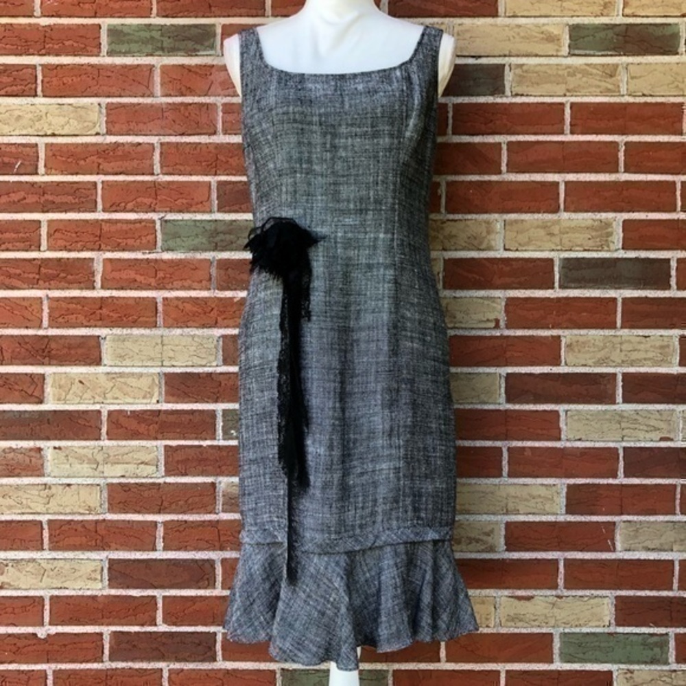 Rickie Freeman for TERI JON Ruffle Flounce Hem Lace Bow Black White Dress 👗